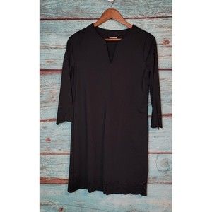 Lands End Black Long Sleeve Dress w/ Scalloped Laser Cut Eyelet Hem - XS